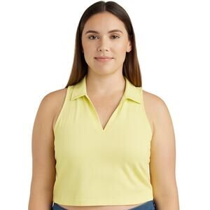 NWOT Abound Women’s Pastel Neon Green Polo Collar Short Sleeve Crop Top Large